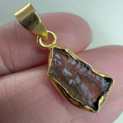 Gold Plated Sterling Silver Moldavite Pendant | 1.69g | Chlum