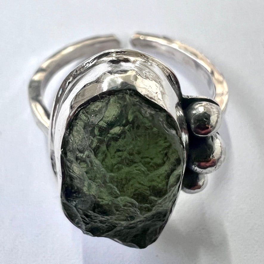 Marouskovo Pole Sterling Silver Moldavite Ring – Size 10