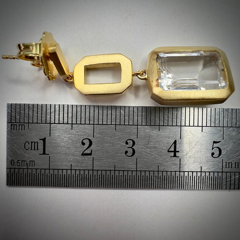 White Topaz/Moldavite Gold plated Earrings | 1.4g | Chlum