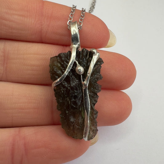 Soft Soldered Pewter Moldavite Necklace | 3g | Chlum