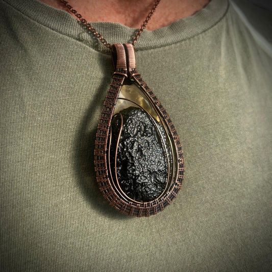 Statement piece Moldavite/LDG Copper pendant - 18.8g