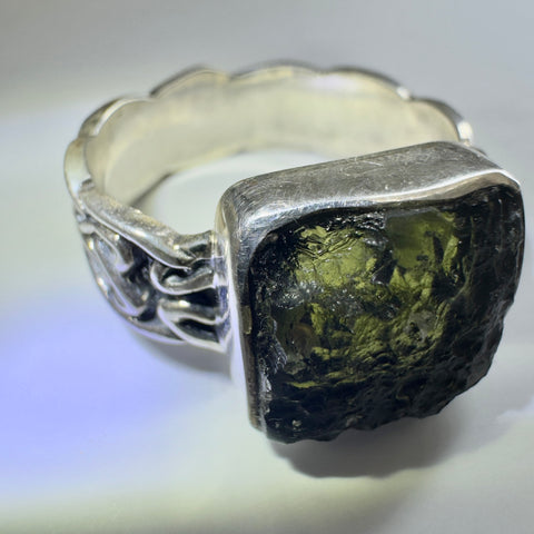 Sterling Silver Moldavite Ring | 1.6g | Size 13