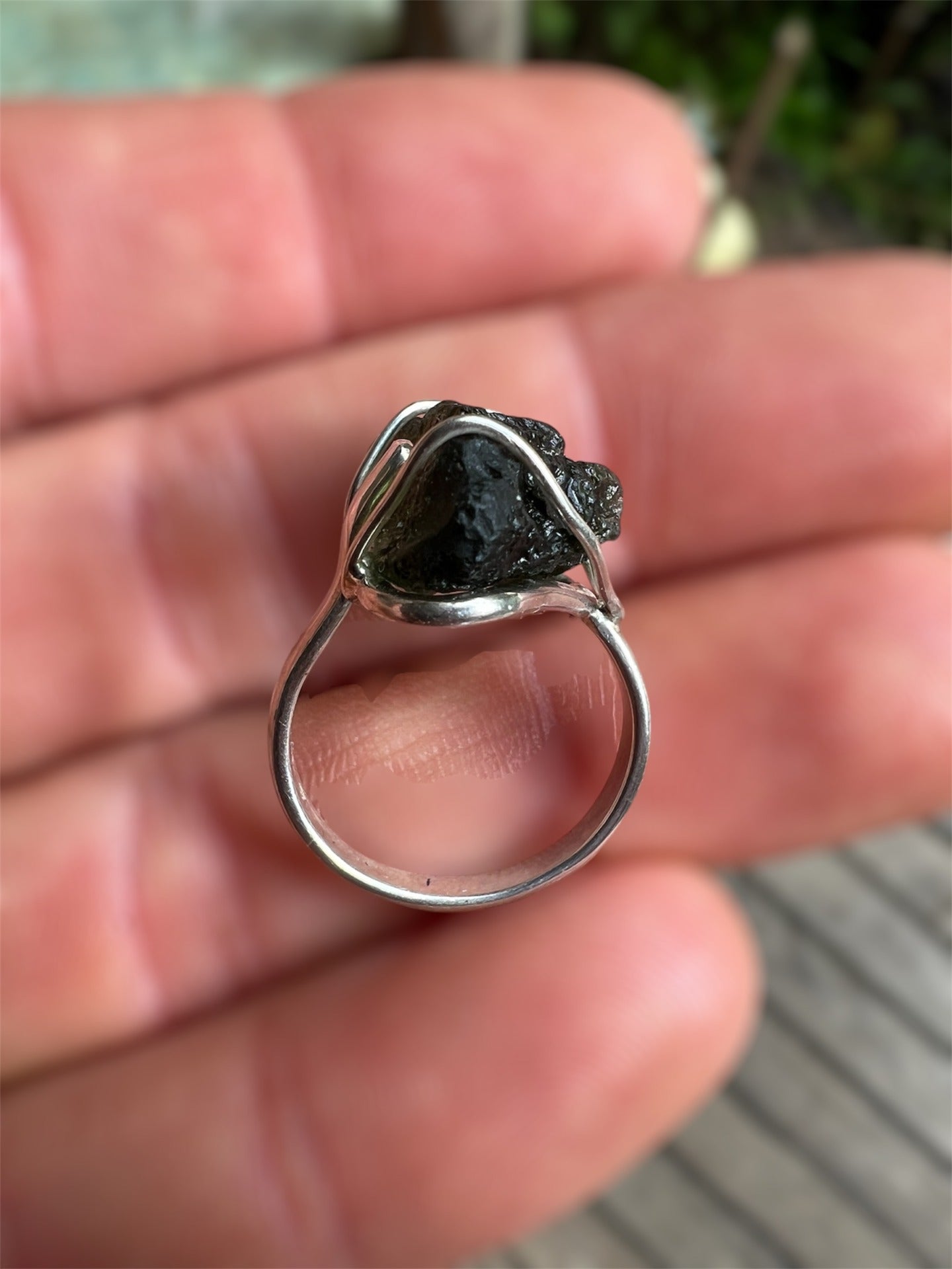 Moldavite ring, size M (6us).