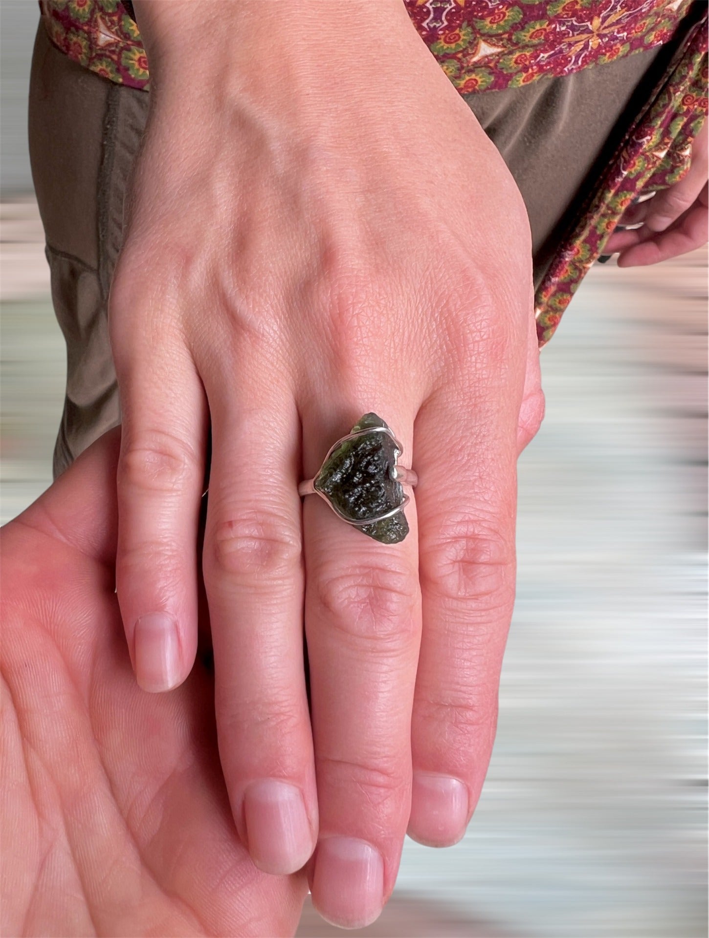 Moldavite ring, size M (6us).