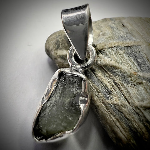 Sterling Silver Moldavite Pendant | 1.32g | Chlum