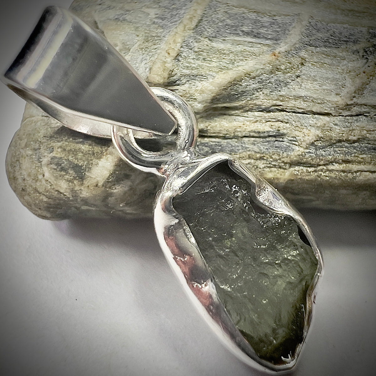 Sterling Silver Moldavite Pendant | 1.32g | Chlum