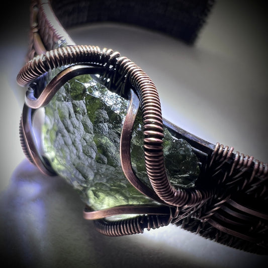 Moldavite Copper Bracelet - Carnelian accents.