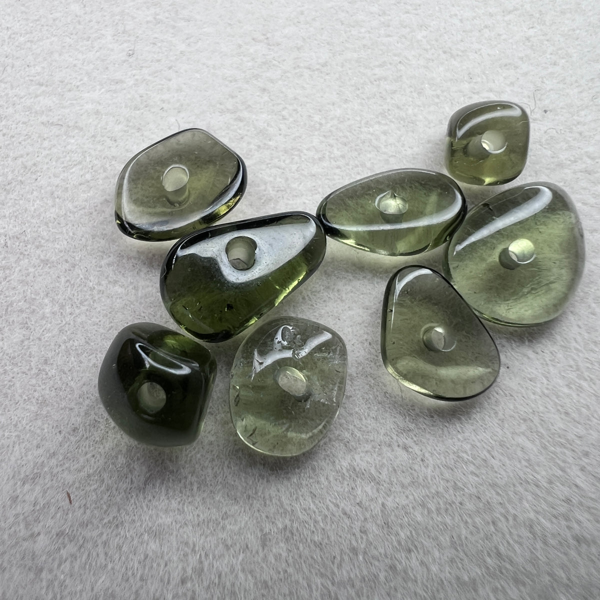 Moldavite Beads x 8 - 7carats total.