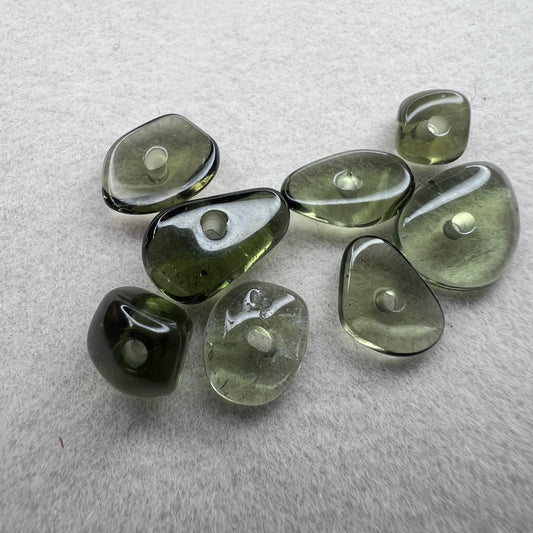 Moldavite Beads x 8 - 7carats total.