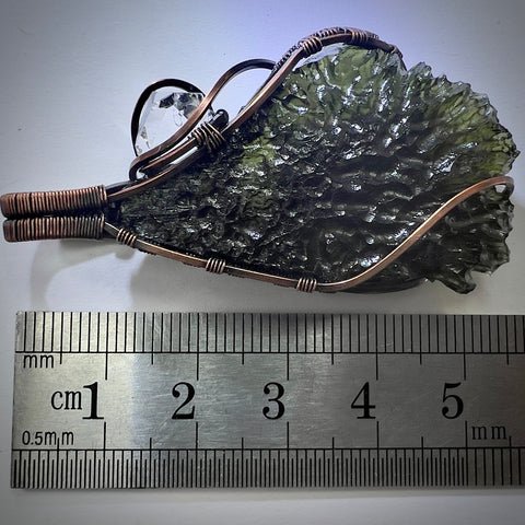 Moldavite & Herkimer Copper Pendant | 8.47g | Maly Chlum