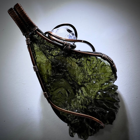Moldavite & Herkimer Copper Pendant | 8.47g | Maly Chlum