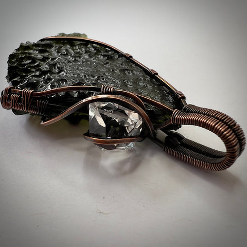 Moldavite & Herkimer Copper Pendant | 8.47g | Maly Chlum
