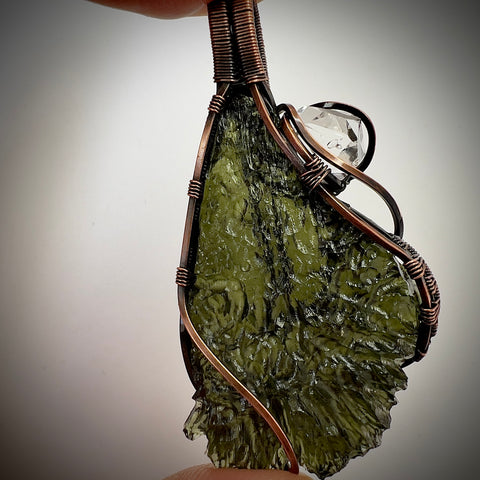 Moldavite & Herkimer Copper Pendant | 8.47g | Maly Chlum