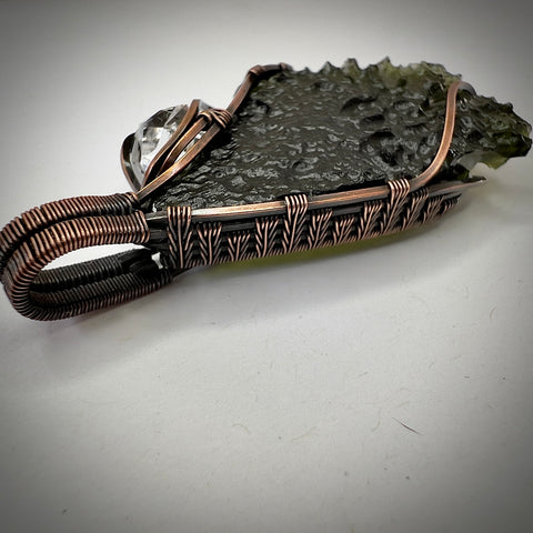 Moldavite & Herkimer Copper Pendant | 8.47g | Maly Chlum