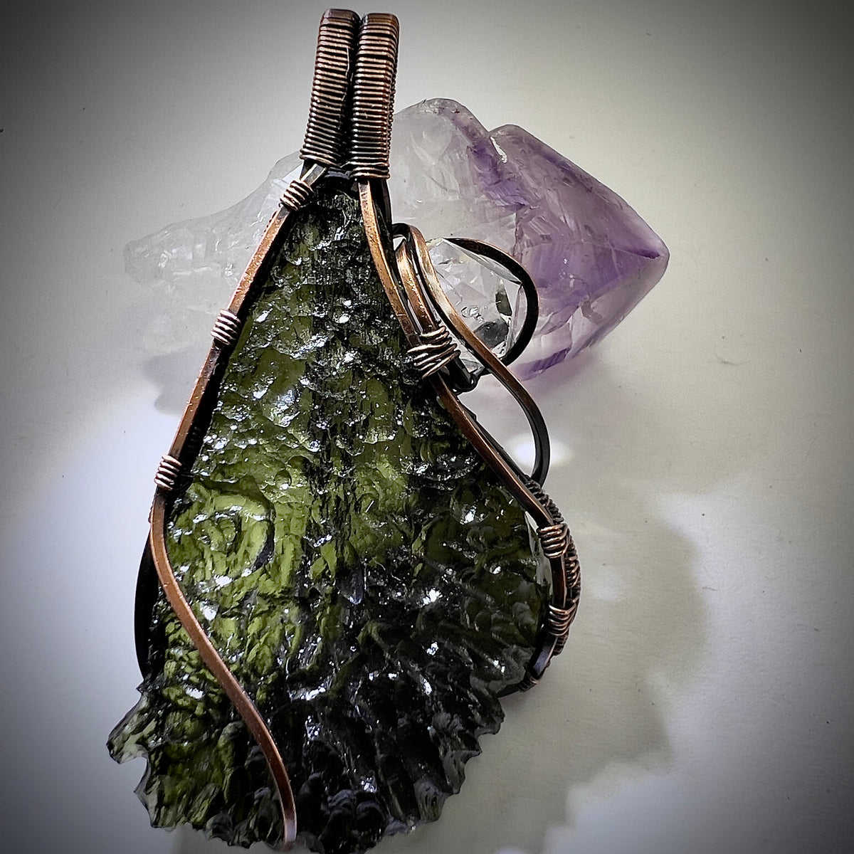 Moldavite & Herkimer Copper Pendant | 8.47g | Maly Chlum