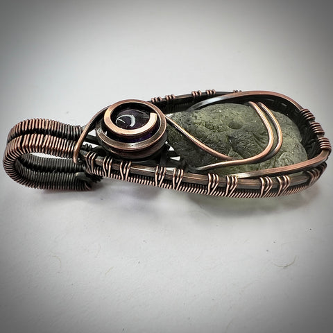 Moldavite & Amethyst Copper Pendant | 1.25g | Chlum