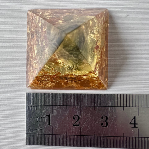 Moldavite & 24ct Gold orgone generator pyramid. 20mm.