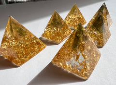 Moldavite & 24ct Gold orgone generator pyramid.