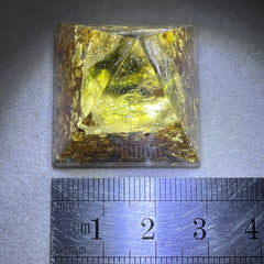 Moldavite & 24ct Gold orgone generator pyramid. 30mm.