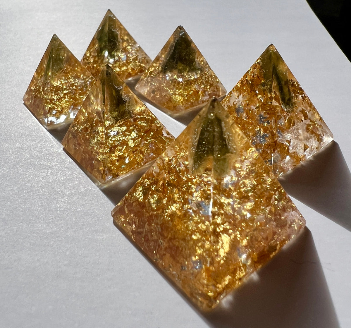 Moldavite & 24ct Gold orgone generator pyramid.