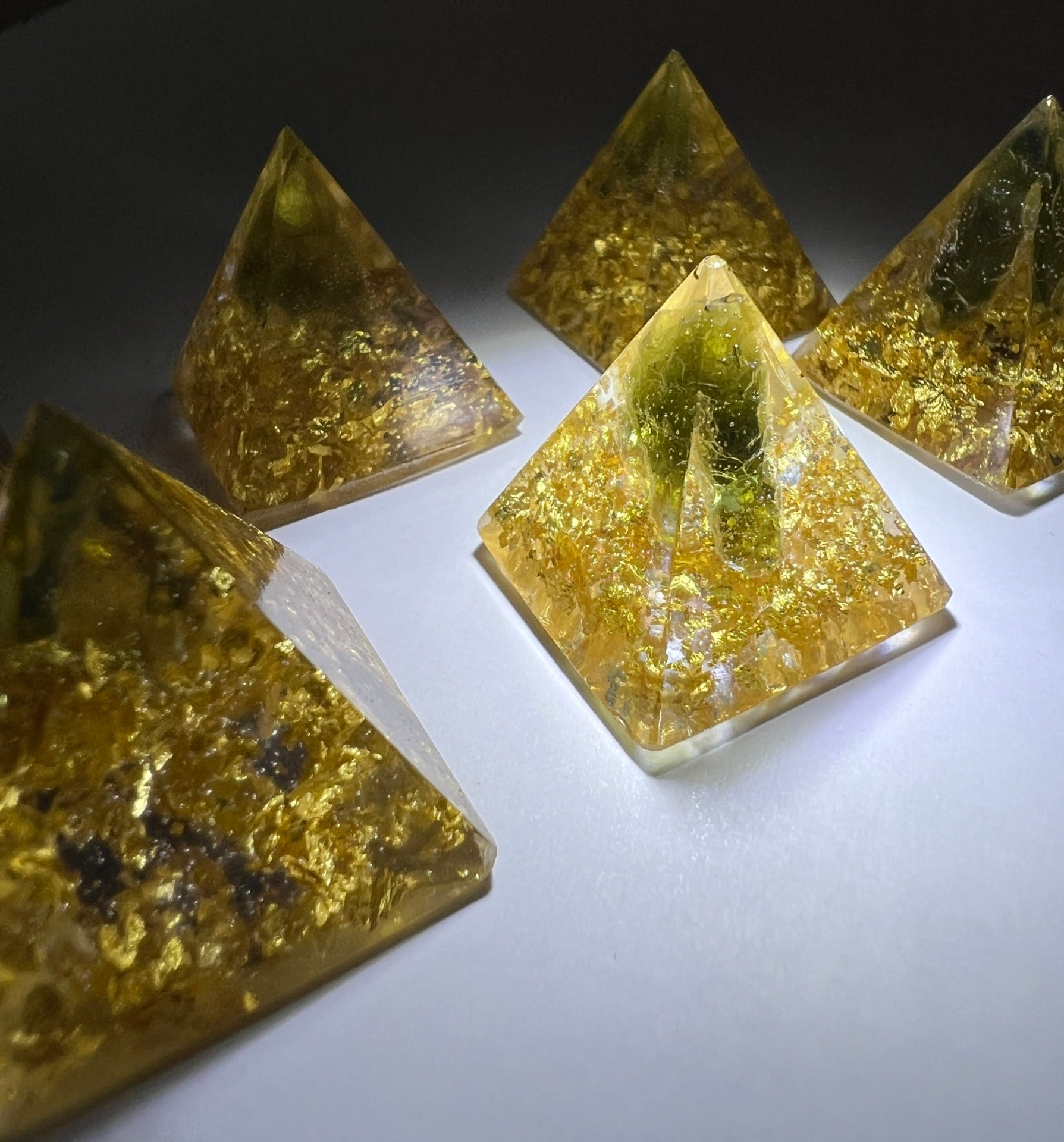 Moldavite & 24ct Gold orgone generator pyramid.