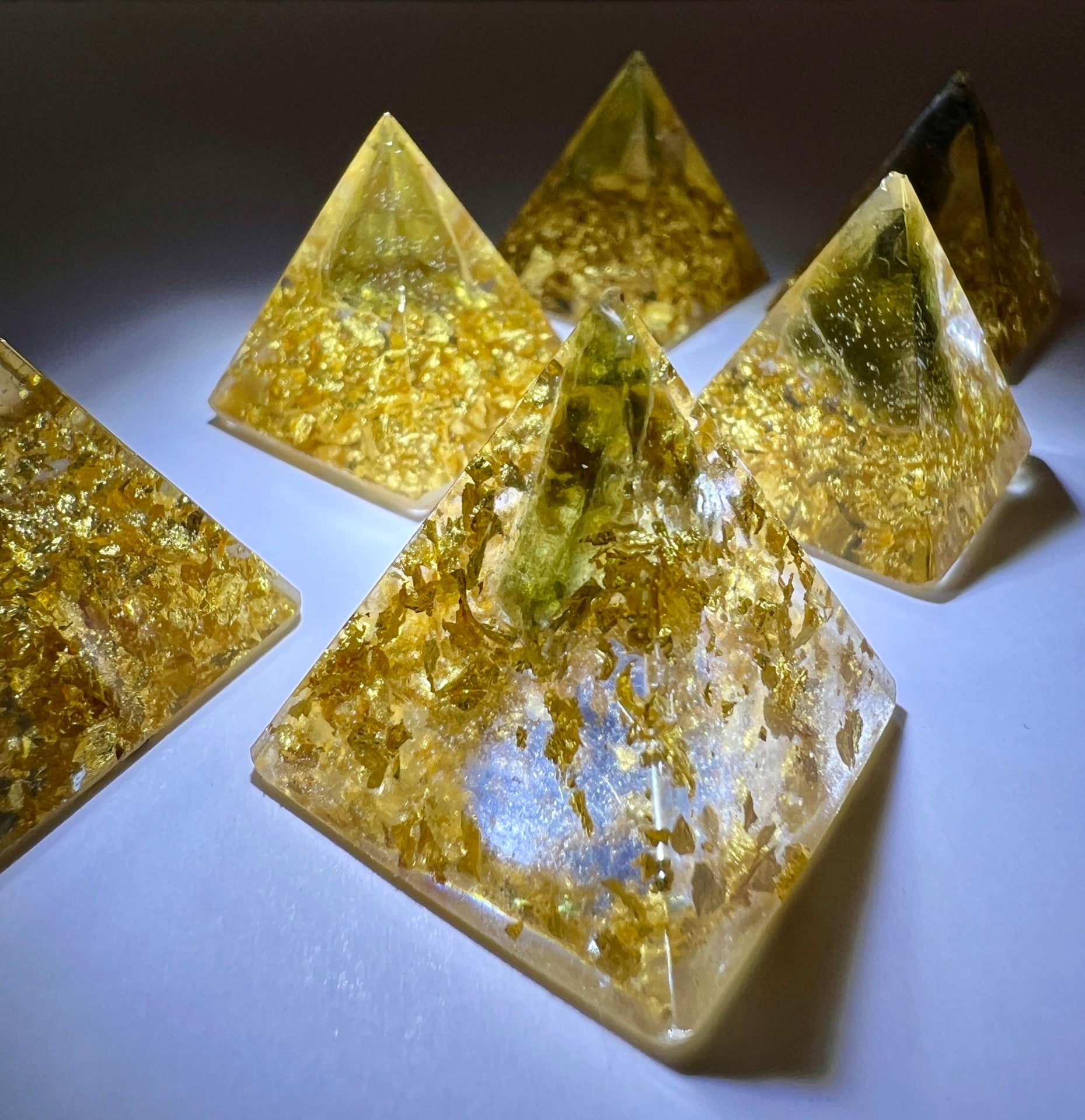 Moldavite & 24ct Gold orgone generator pyramid.