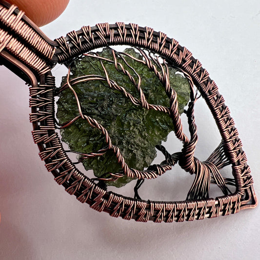 Moldavite Copper Tree of Life Pendant