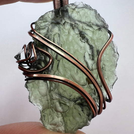 Moldavite & Herkimer Copper Pendant 5.19g
