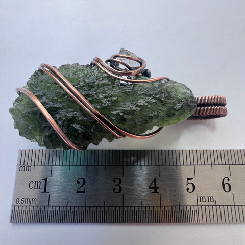 9.6g Moldavite & Herkimer Diamond Pendant - Copper Wrap