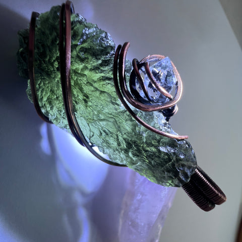 9.6g Moldavite & Herkimer Diamond Pendant - Copper Wrap