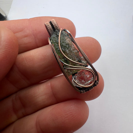 Moldavite & Herkimer Copper Pendant 0.84