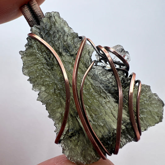 Moldavite & Herkimer Copper Pendant 4.44