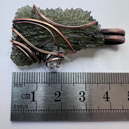 Moldavite & Herkimer Copper Pendant 4.44