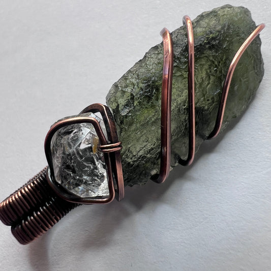 Moldavite & Herkimer Copper Pendant 1.32g
