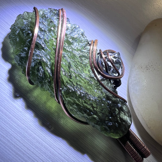 Moldavite & Herkimer Copper Pendant 9.6g.