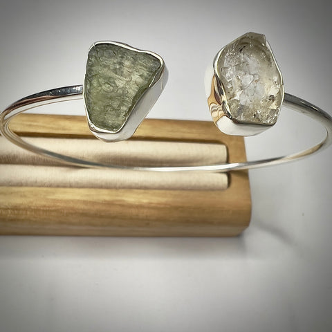 Sterling Silver Moldavite & Herkimer Bracelet | 1.3g | Chlum