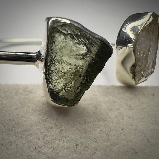 Sterling Silver Moldavite & Herkimer Bracelet | 1.3g | Chlum