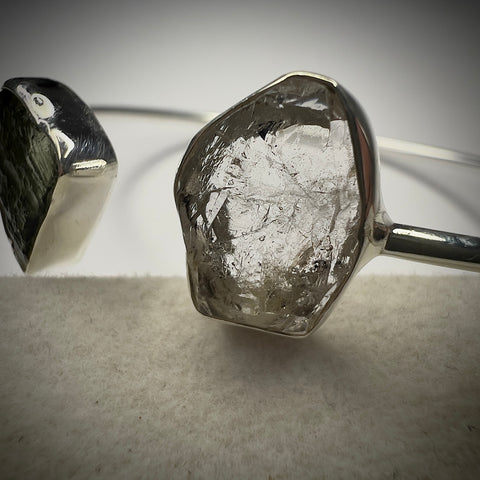 Sterling Silver Moldavite & Herkimer Bracelet | 1.3g | Chlum