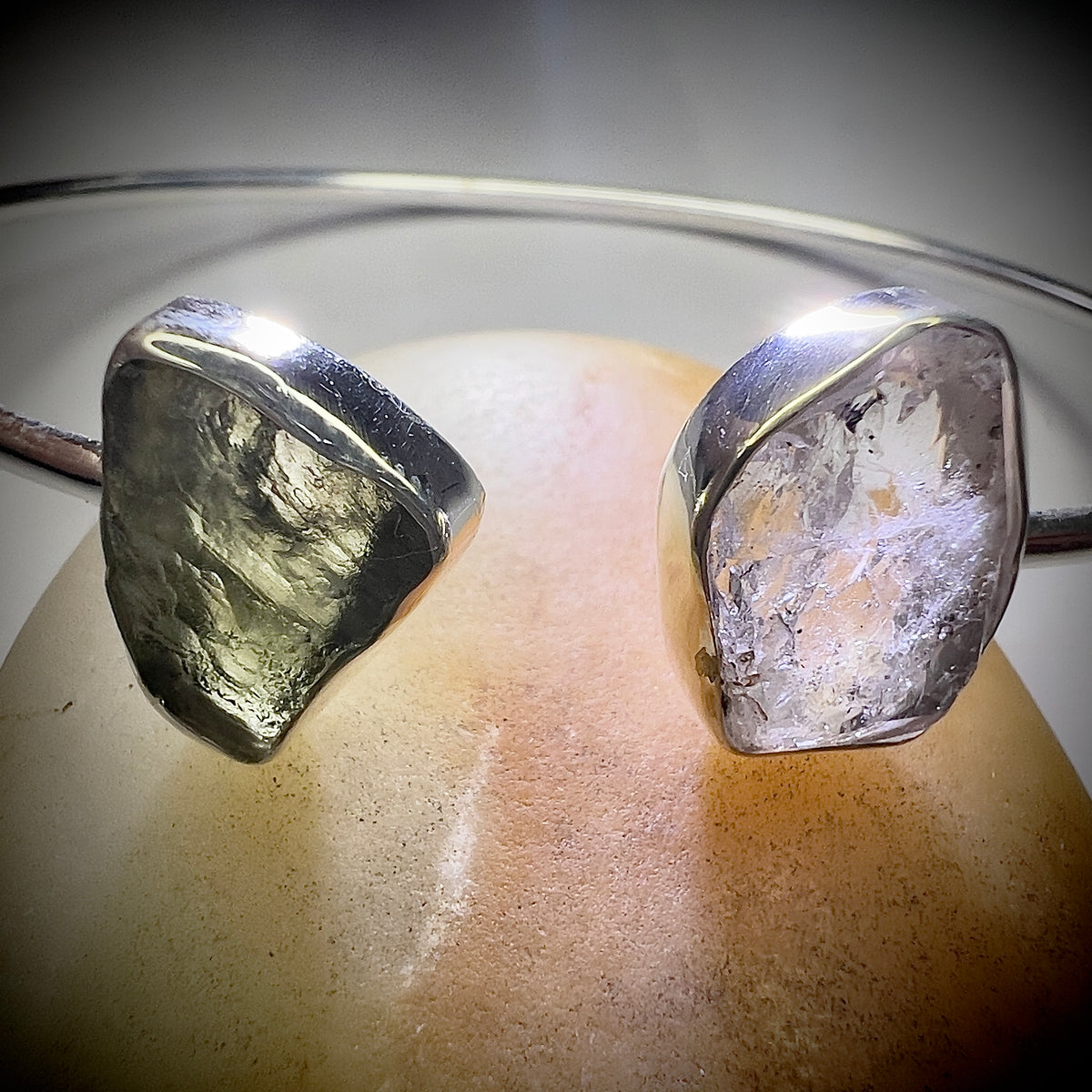 Sterling Silver Moldavite & Herkimer Bracelet | 1.3g | Chlum