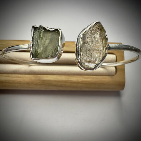 Sterling Silver Moldavite & Herkimer Bracelet | 1.52g | Chlum