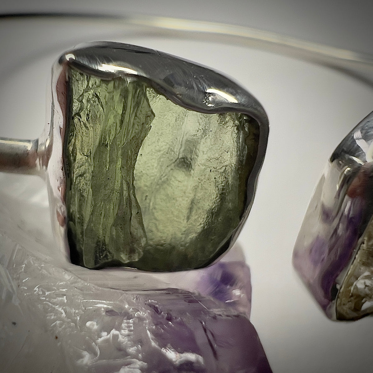 Sterling Silver Moldavite & Herkimer Bracelet | 1.52g | Chlum