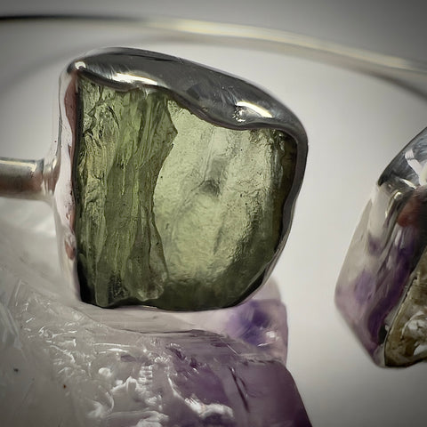 Sterling Silver Moldavite & Herkimer Bracelet | 1.52g | Chlum