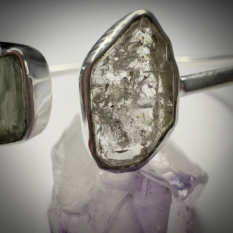 Sterling Silver Moldavite & Herkimer Bracelet | 1.52g | Chlum