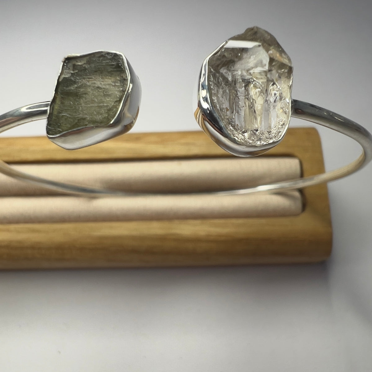 Sterling Silver Moldavite & Herkimer Bracelet | 1.02g | Chlum