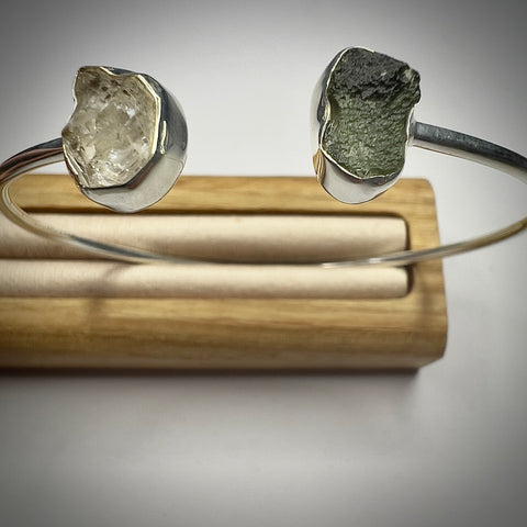 Sterling Silver Moldavite & Herkimer Bracelet | 0.87g | Chlum