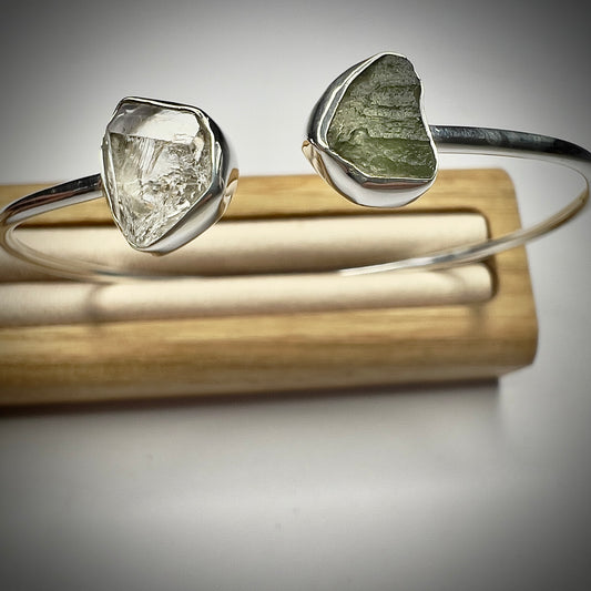 Sterling Silver Moldavite & Herkimer Bracelet | 0.8g | Chlum