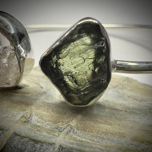 Sterling Silver Moldavite & Herkimer Bracelet | 0.95g | Chlum