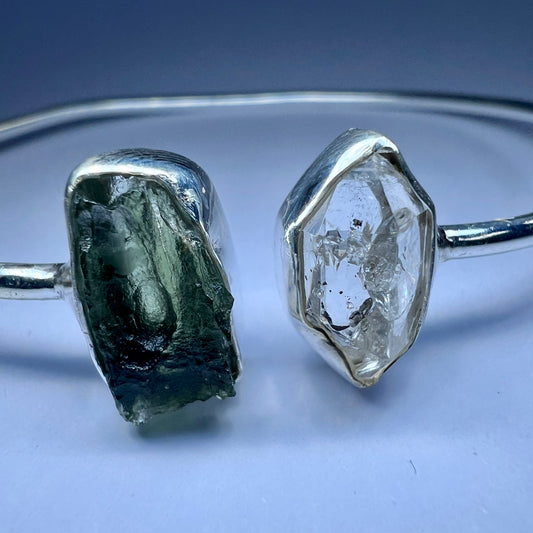 Sterling Silver Moldavite & Herkimer Bracelet | 1.1g | Chlum