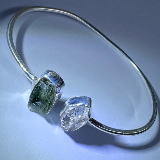 Sterling Silver Moldavite & Herkimer Bracelet | 1.1g | Chlum