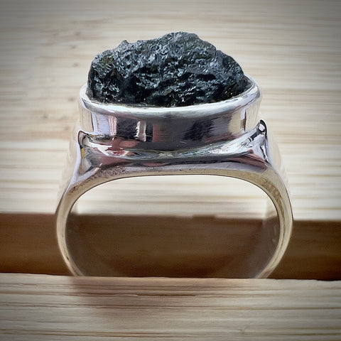 Sterling Silver Signet Ring Moldavite | 0.95g | Marouskovo Pole
